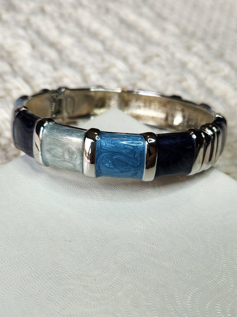 Premier Designs Blue Mist Enamel Mult-Colored Hinged Bangle Bracelet